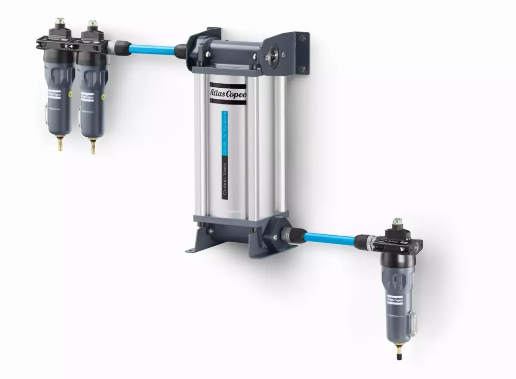 Atlas Copco QDT20 activated carbon tower with PDp filtration for a medical device manufacturer