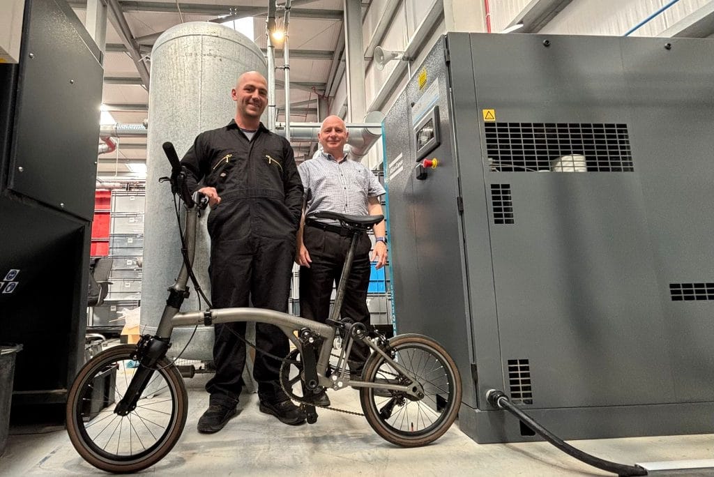 Atlas Copco GA22 FLX FF compressor installed for Brompton Bicycle titanium frame manufacture in Sheffield